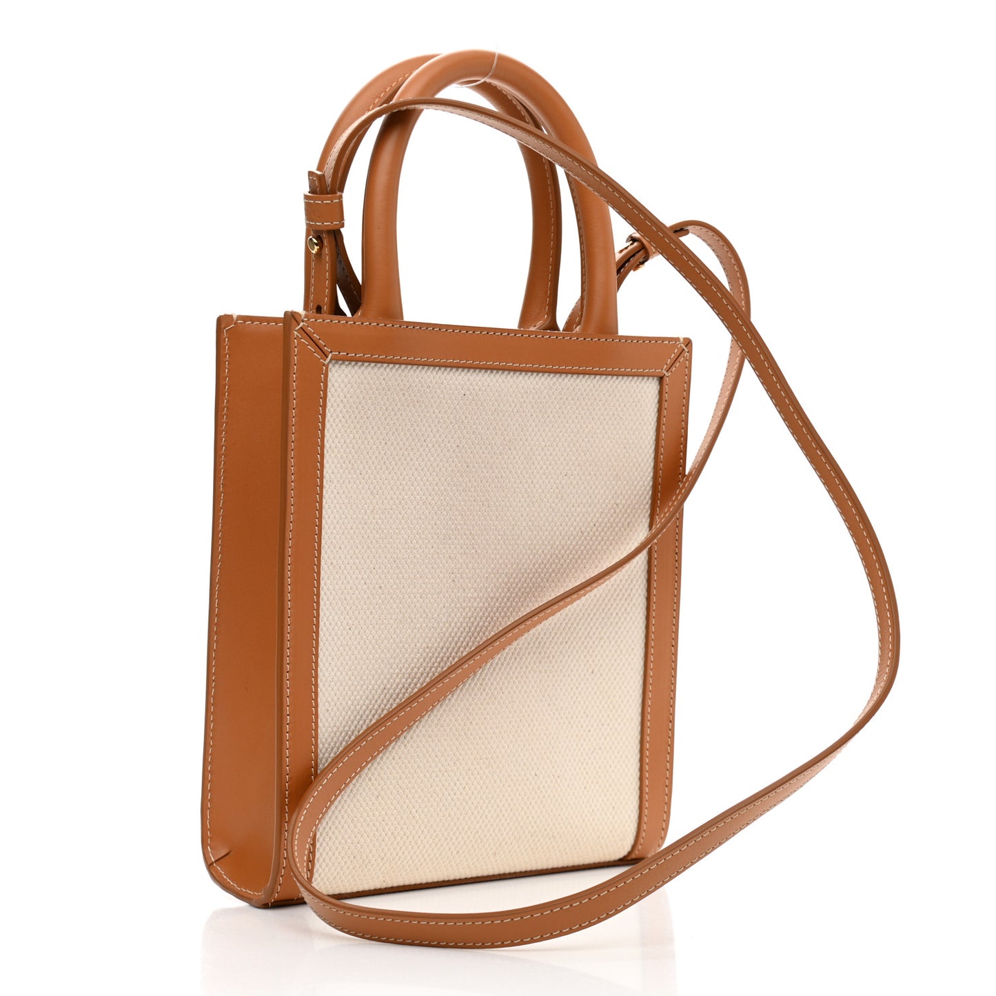 Canvas Calfskin Mini Vertical Cabas Natural Tan