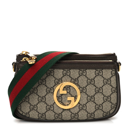 Gucci GG Supreme Monogram Textured Dollar Calfskin Web Mini Blondie Crossbody Bag Beige Ebony New Acero 1 of 14