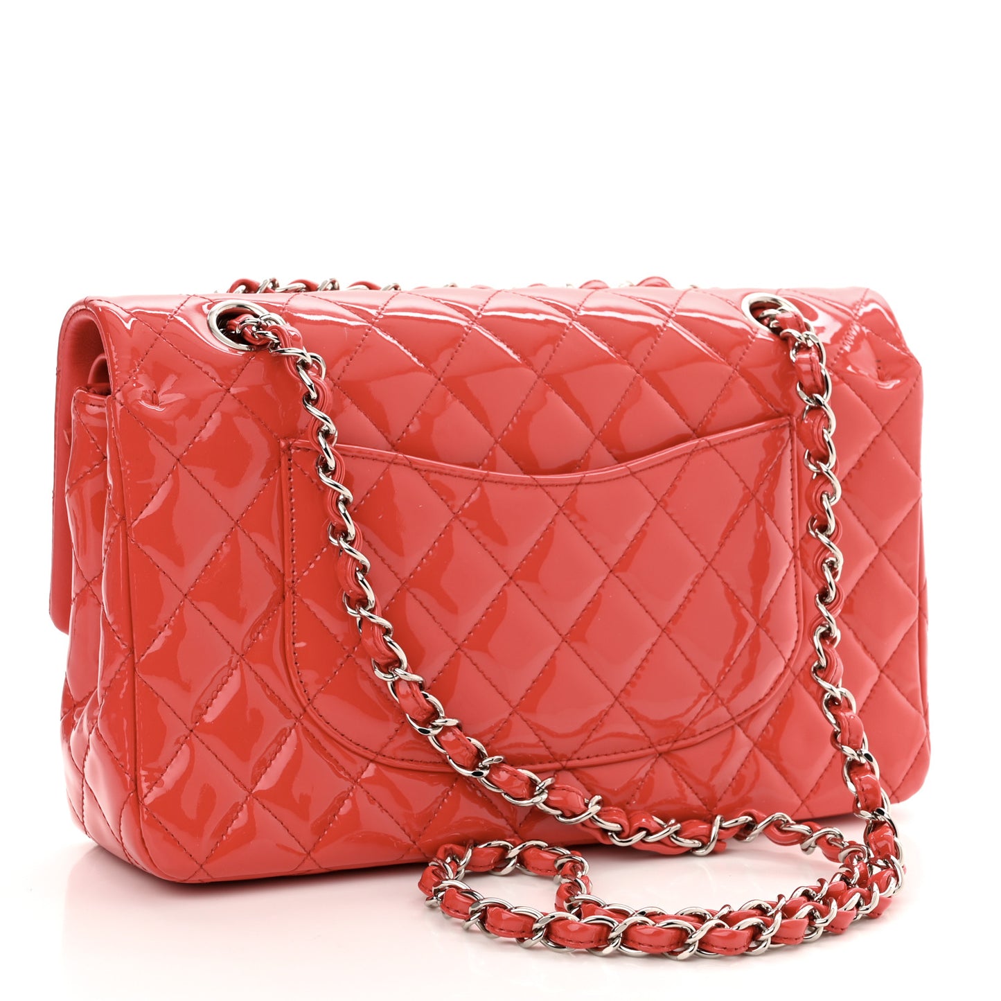 Patent Calfskin Quilted Medium Double Flap Red