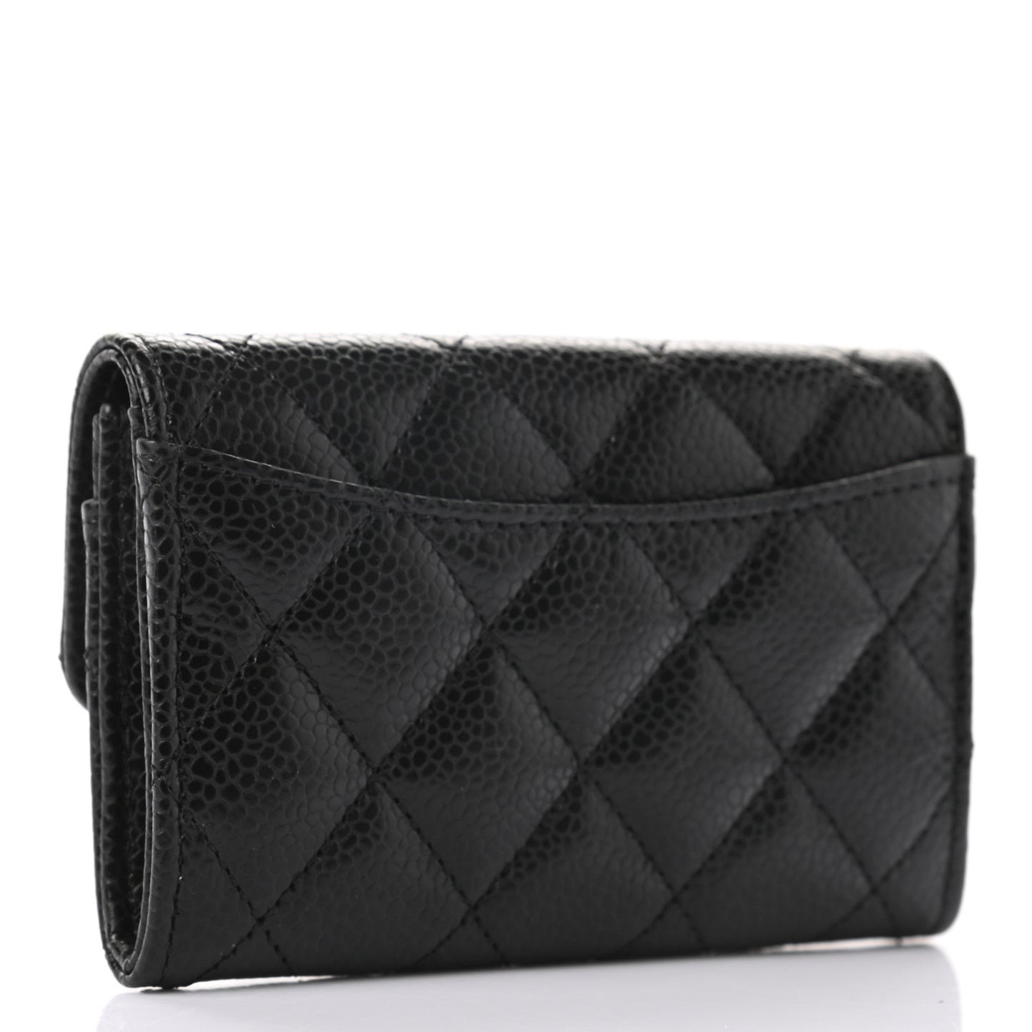 Caviar Quilted Flap Card Holder Wallet Black
