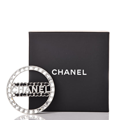 Chanel Lambskin Baguette Crystal Logo Brooch Black Silver 5 of 5