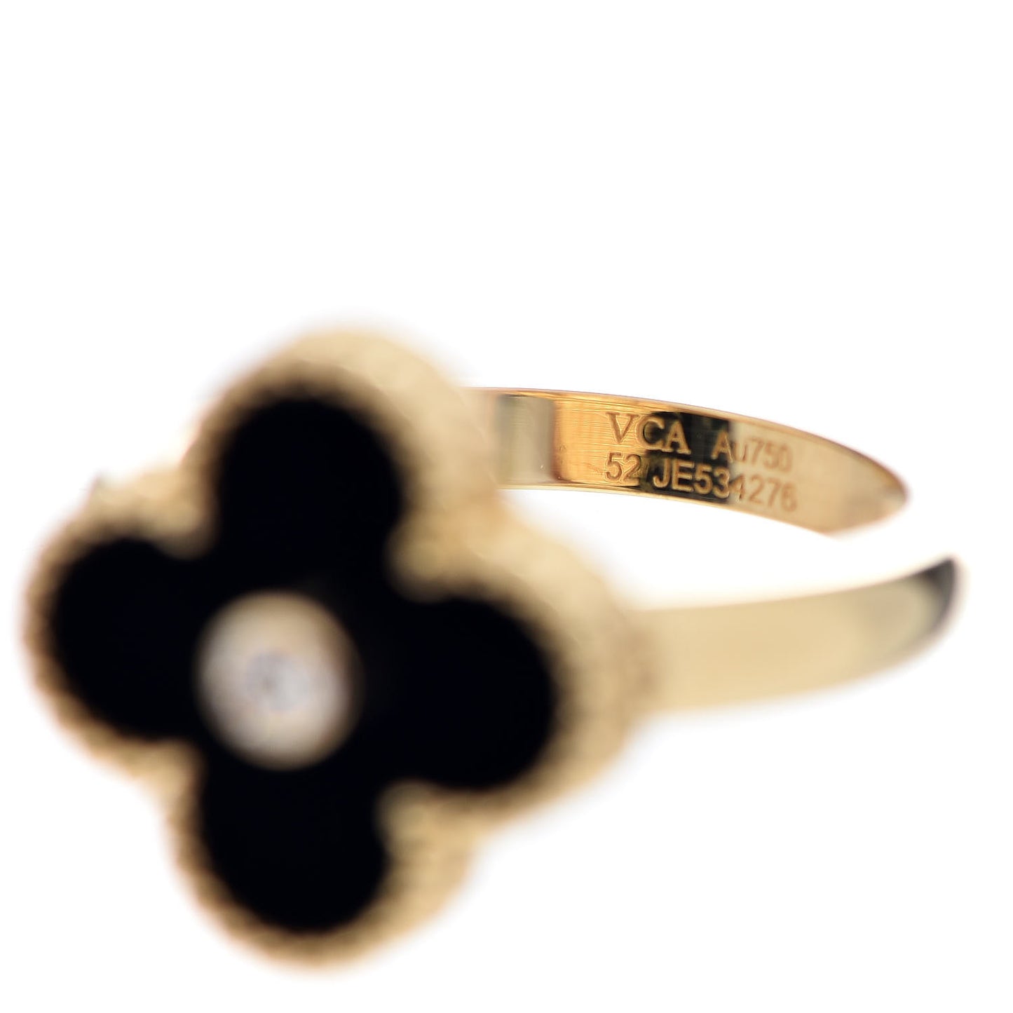 18K Yellow Gold Black Onyx Diamond Vintage Alhambra Ring 52 6