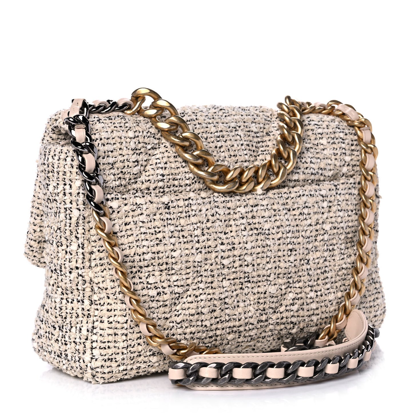 Tweed Quilted Large Chanel 19 Flap Ecru Black