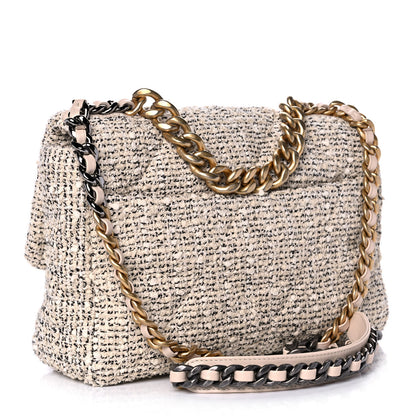 Chanel Tweed Quilted Large Chanel 19 Flap Ecru Black 3 of 10