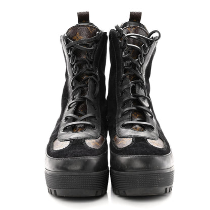 Louis Vuitton Suede Calfskin Monogram Laureate Platform Desert Boots 40 Black 2 of 8