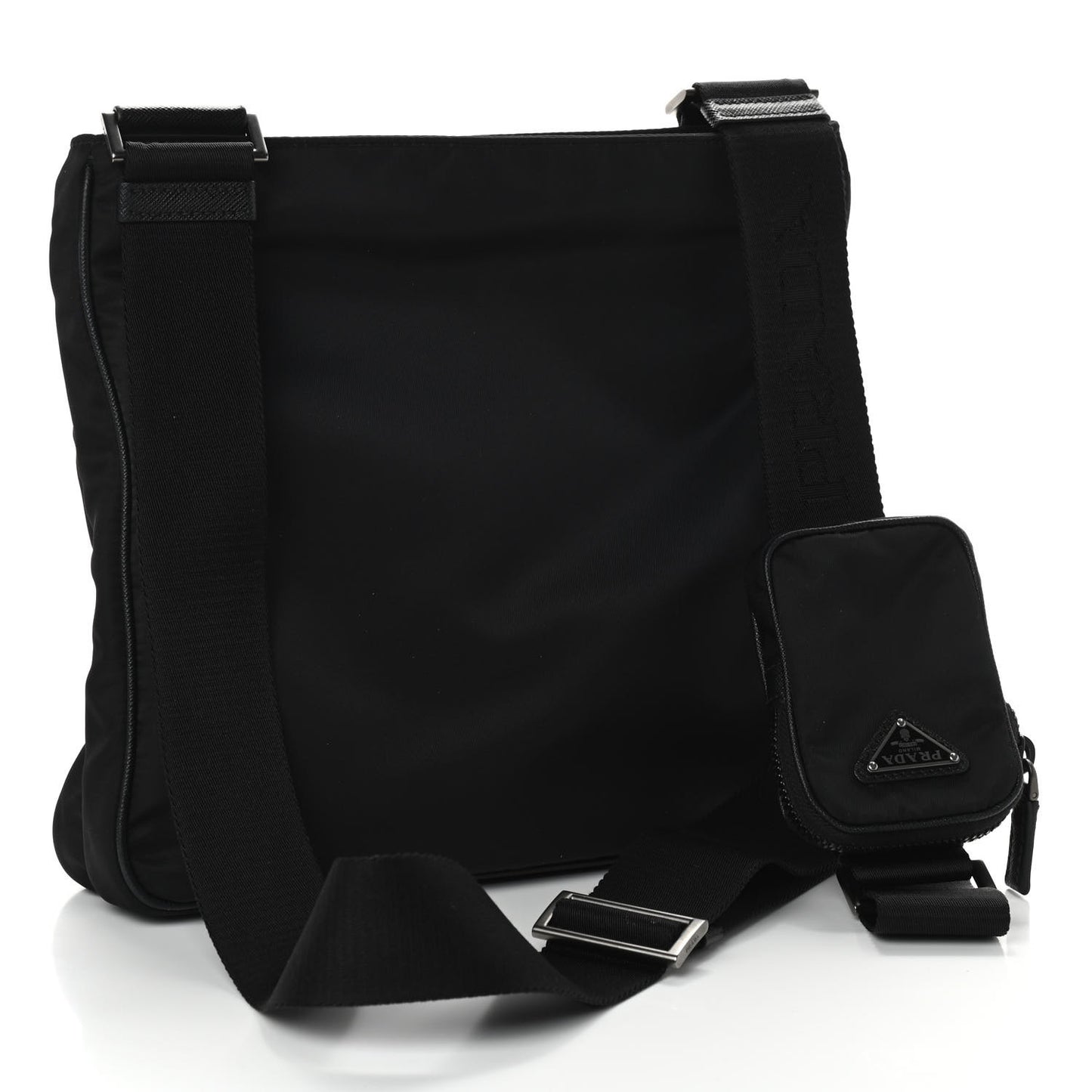Re-Nylon Saffiano Pocket Flat Messenger Bag Black