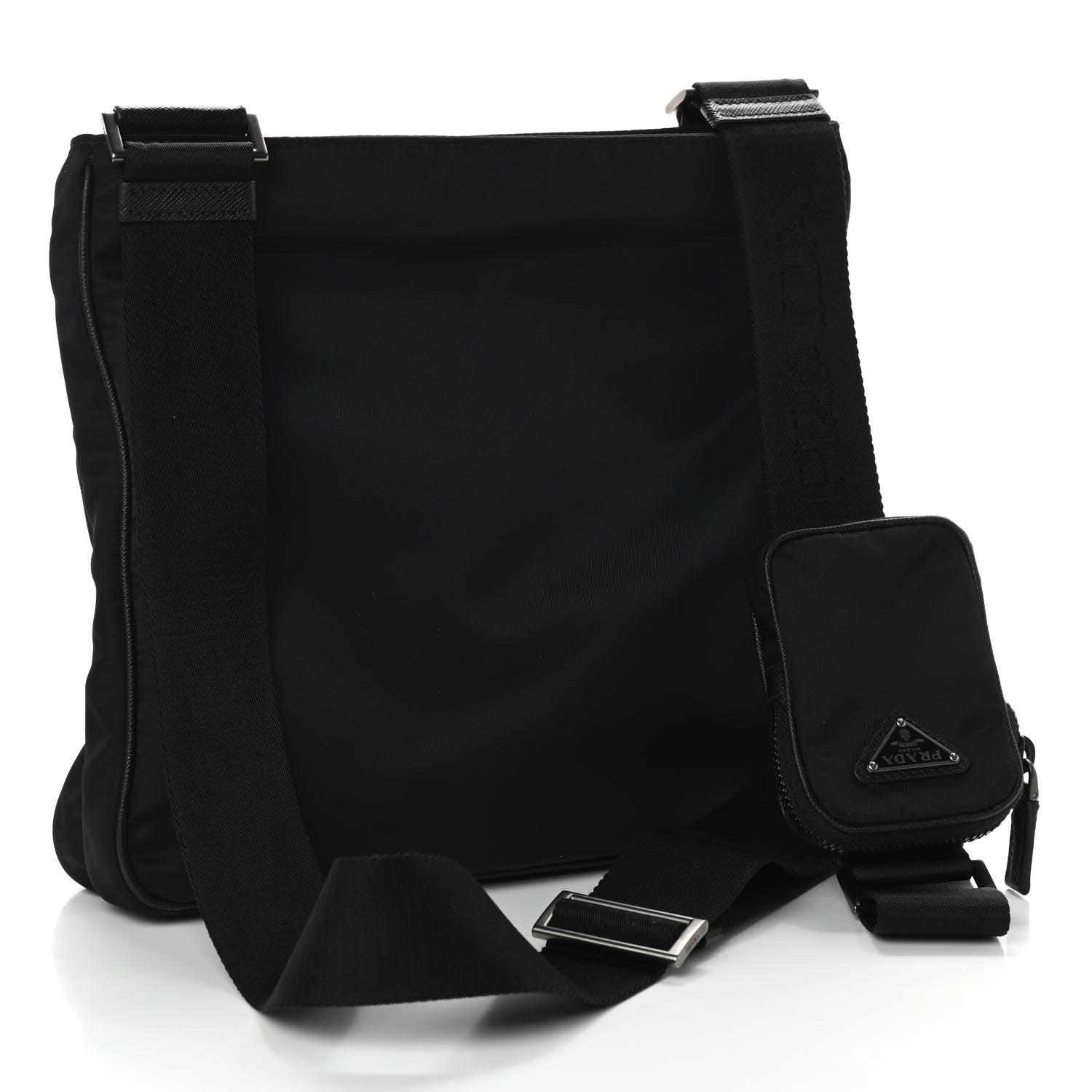 Prada Re-Nylon Saffiano Pocket Flat Messenger Bag Black 2 of 8