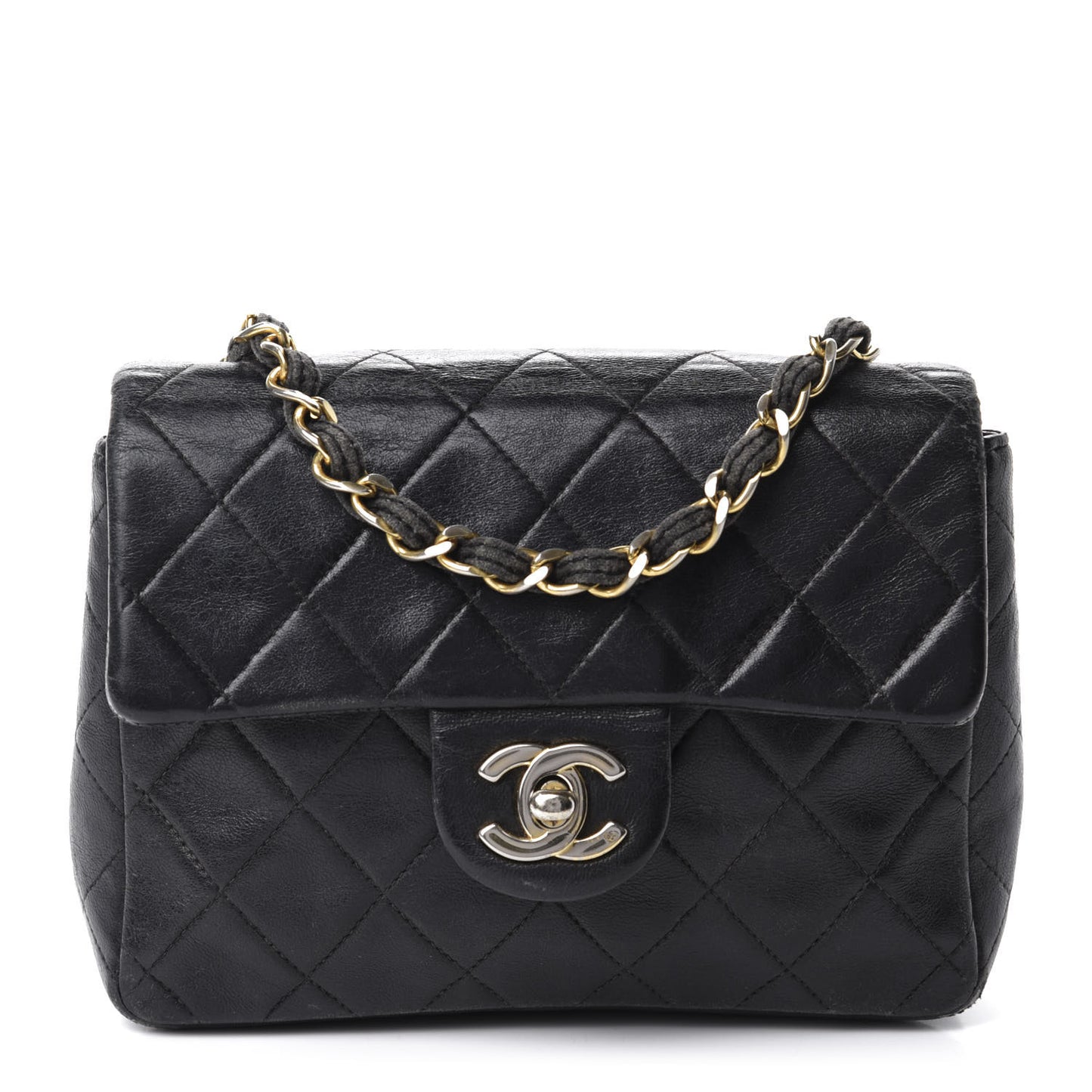 Lambskin Quilted Mini Square Flap Black