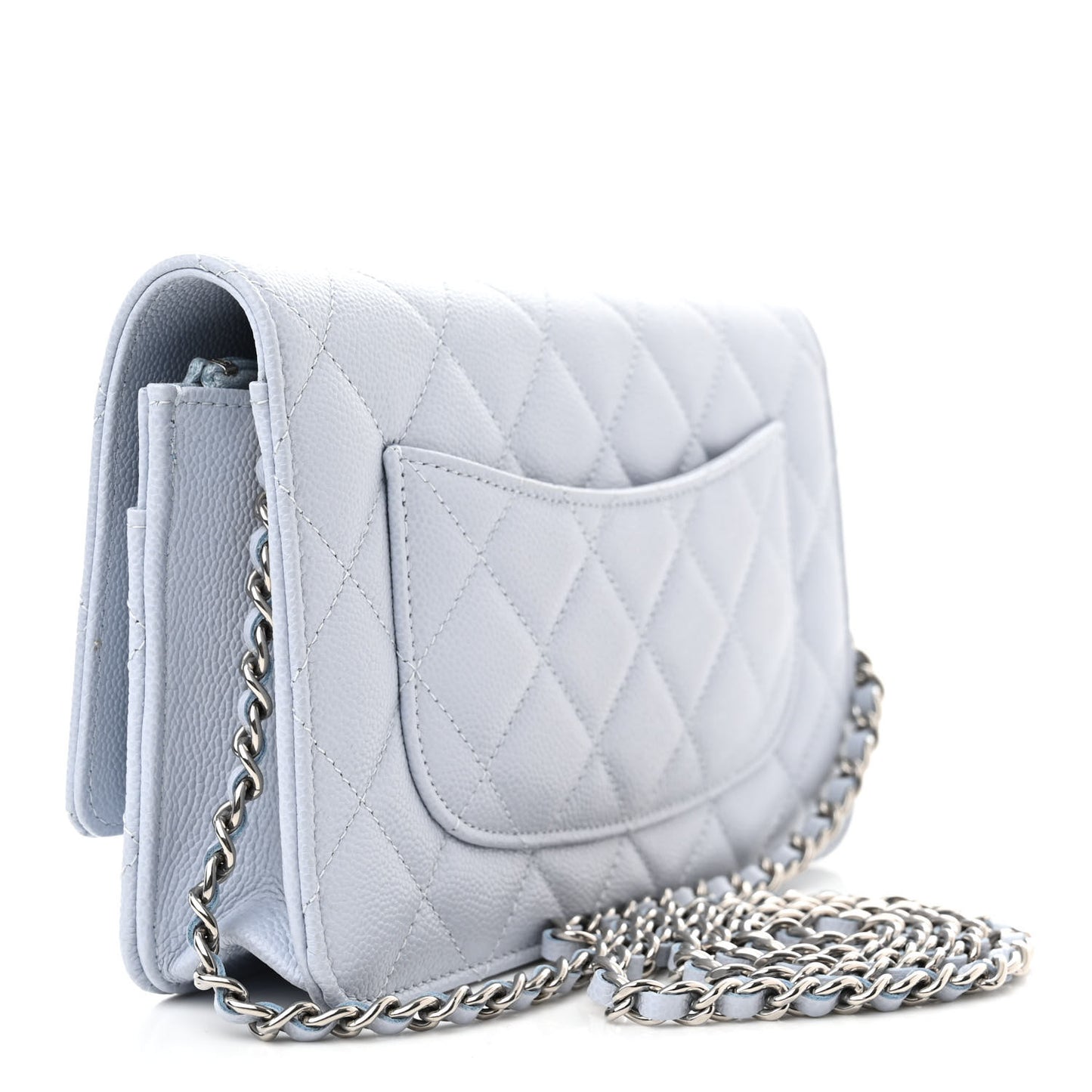 Caviar Quilted Wallet on Chain WOC Light Blue