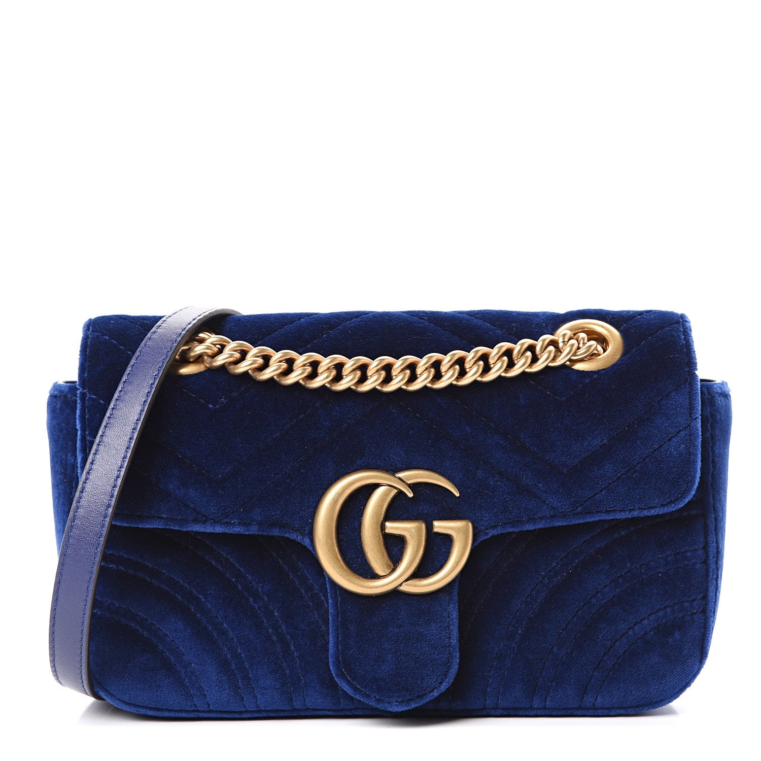 Gucci Velvet Matelasse Mini GG Marmont Shoulder Bag Cobalt Blue 1 of 9
