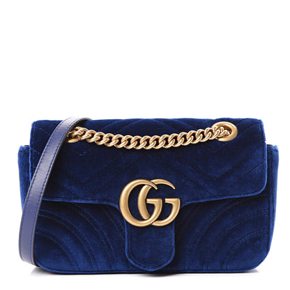 Gucci Velvet Matelasse Mini GG Marmont Shoulder Bag Cobalt Blue 1 of 9
