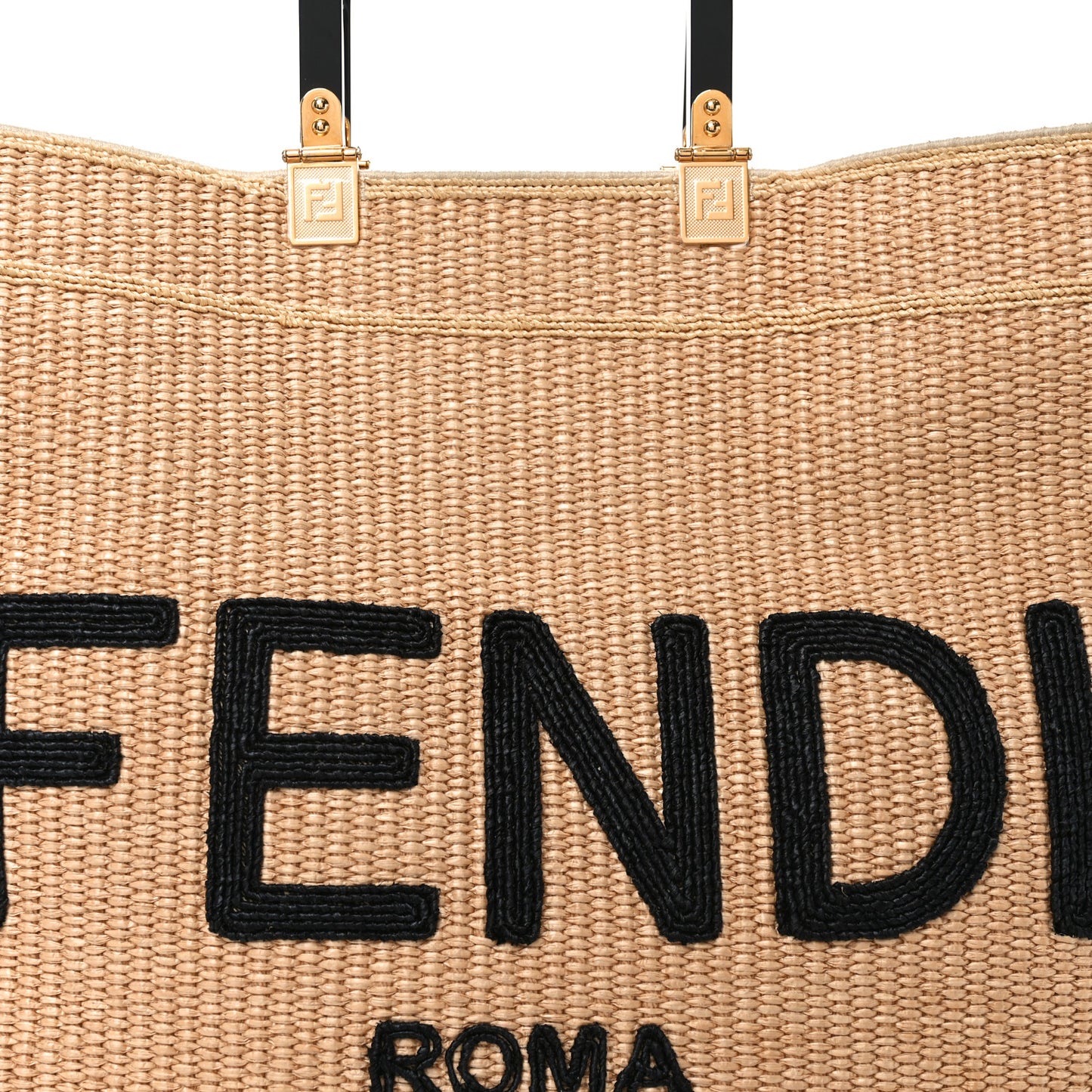 Straw Vitello King Plexiglass Woven Large Fendi Sunshine Shopper Tote Natural Black
