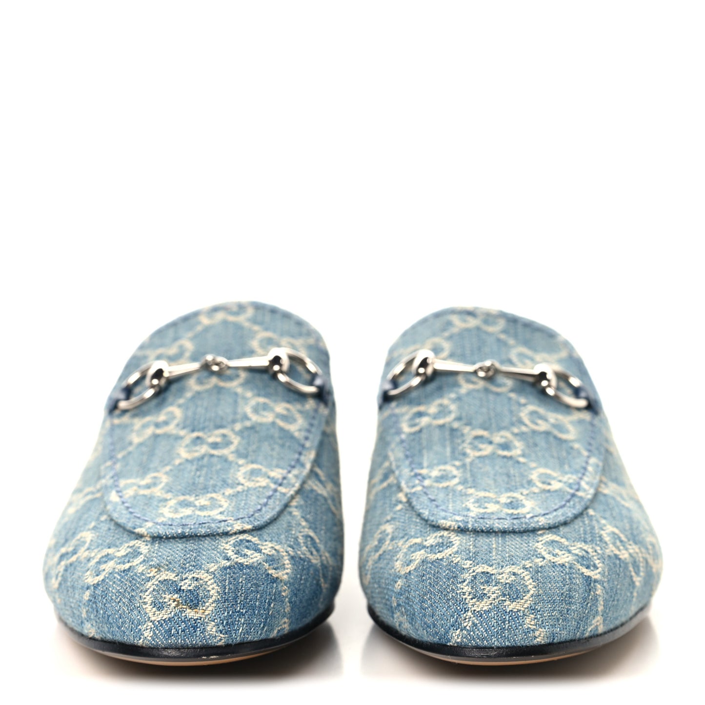 New Denim GG Malaga Kid Womens Princetown Slippers 38 Light Blue Royale