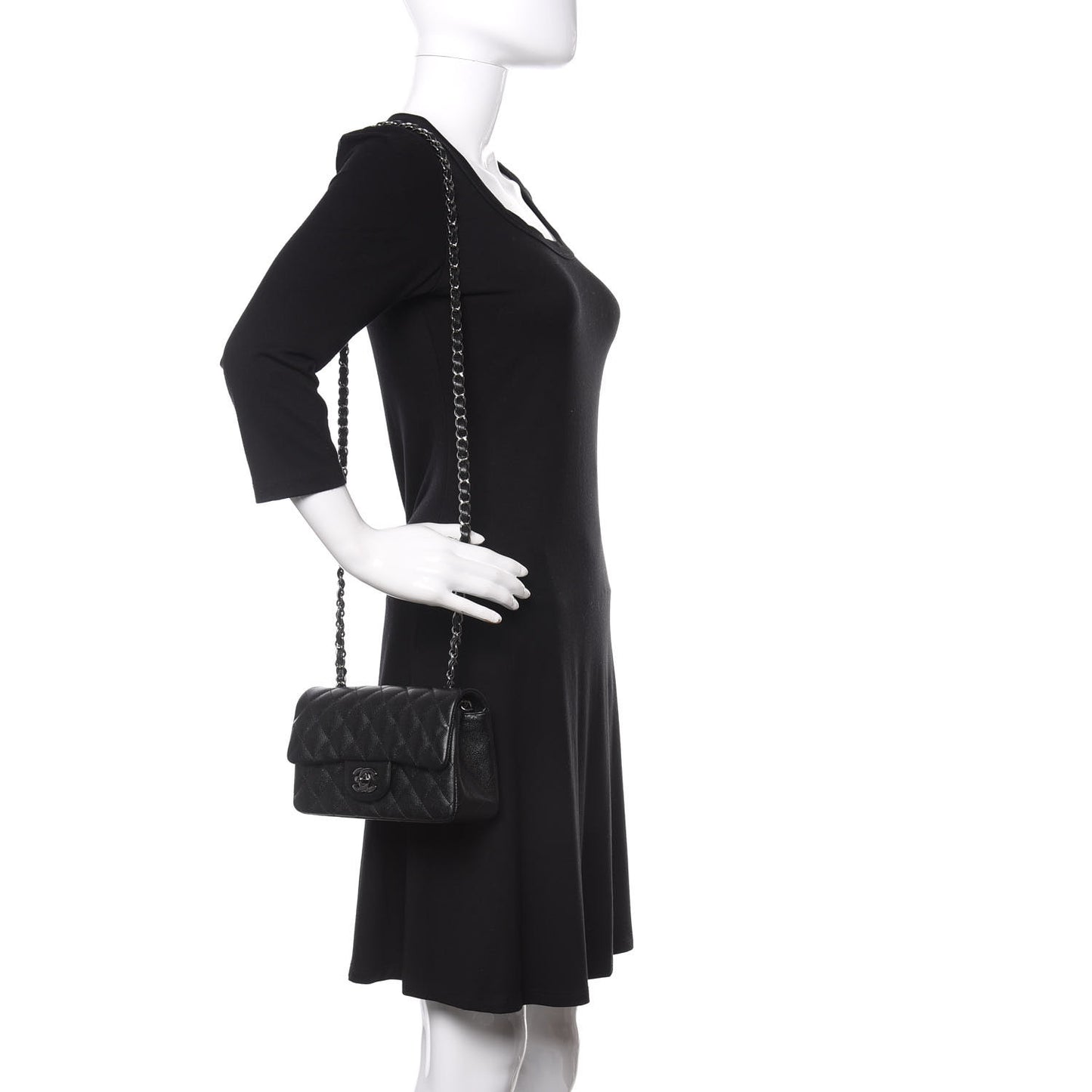 Iridescent Caviar Quilted Mini Rectangular Flap Black