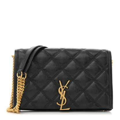 Saint Laurent Lambskin Diamond Quilted Becky Chain Wallet Black 1 of 12
