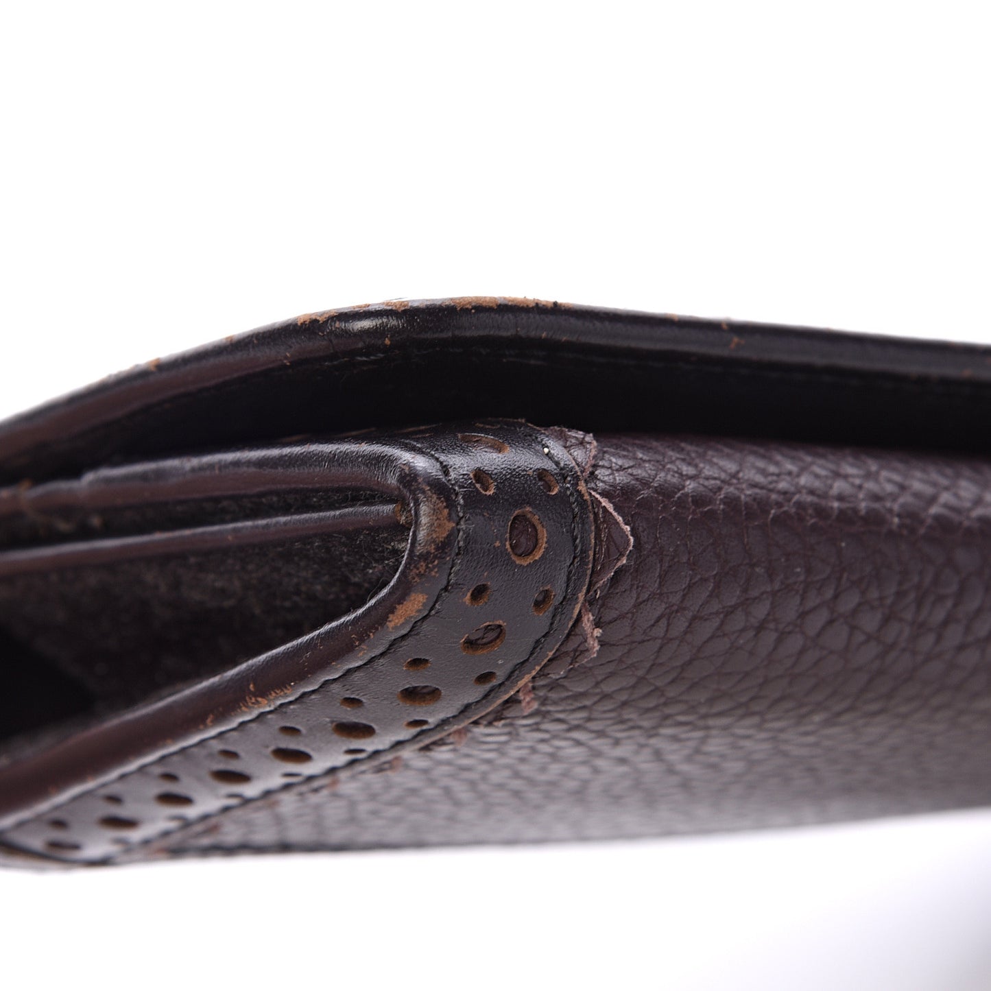 Grainy Calfskin Continental Wallet Dark Brown