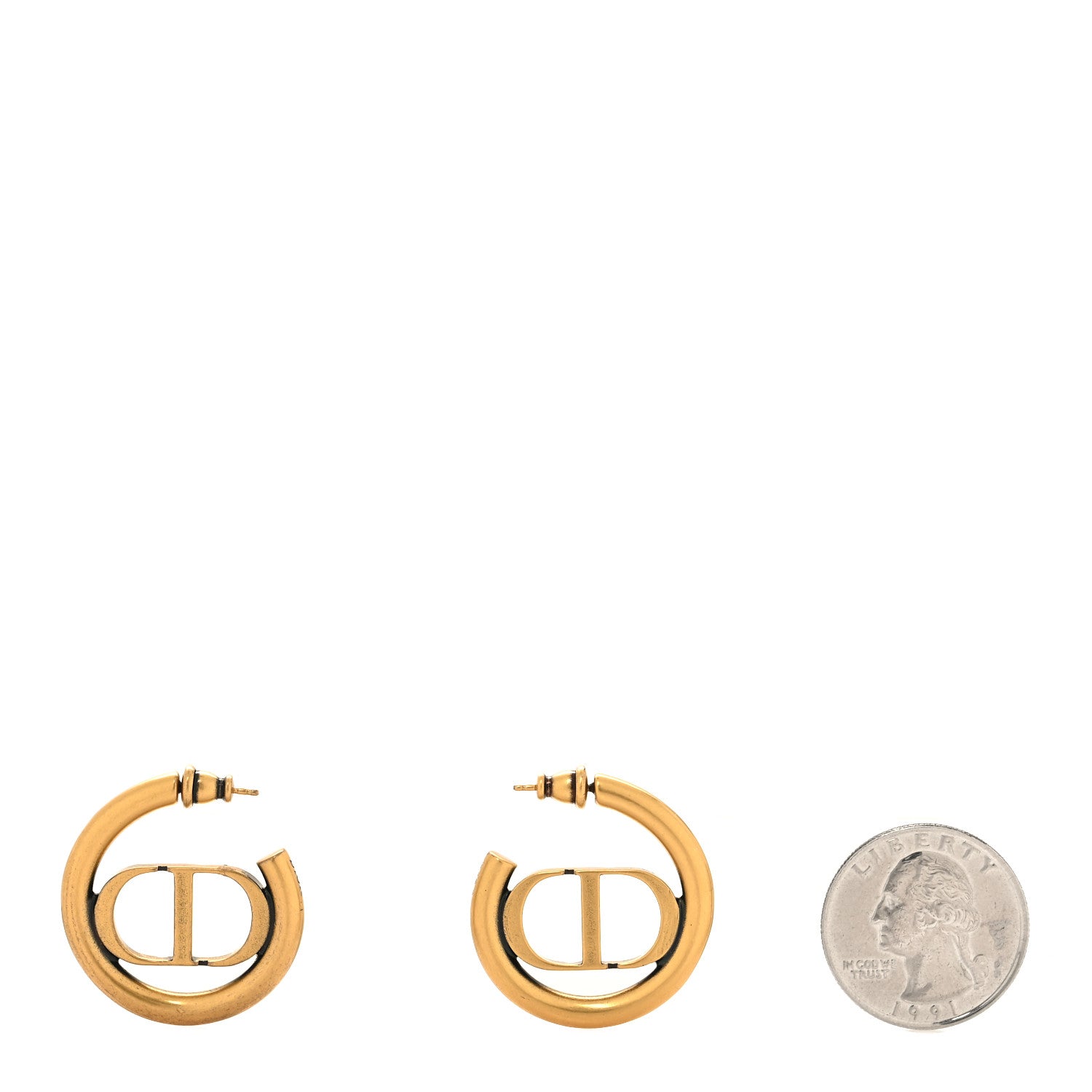 Christian Dior Metal 30 Montaigne Hoop Earrings Aged Gold 2 of 4