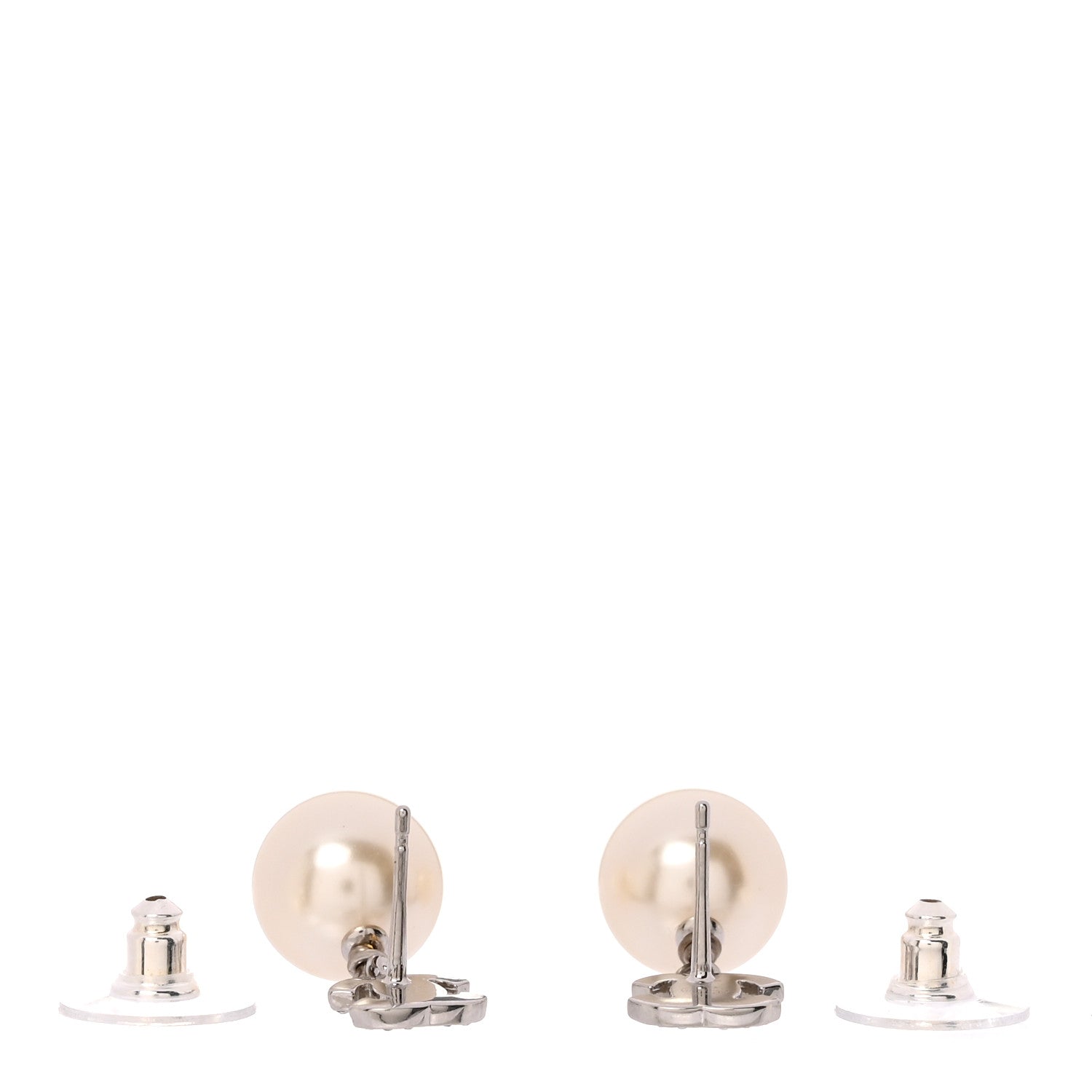 Chanel Crystal Pearl CC Drop Earrings Silver 3 of 5