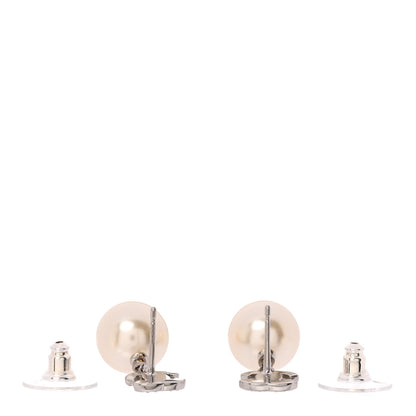 Chanel Crystal Pearl CC Drop Earrings Silver 3 of 5