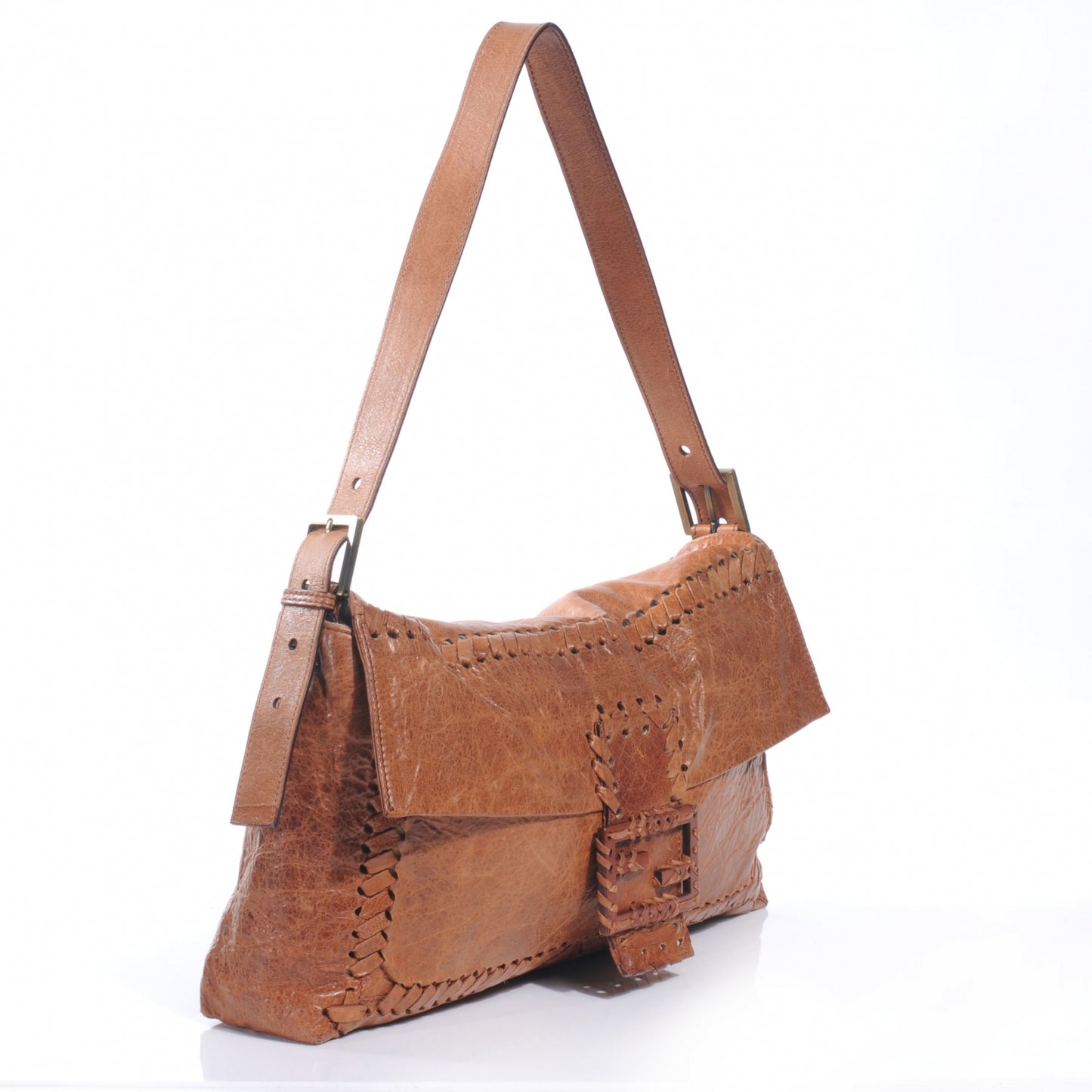 Goatskin Whipstitch Large Convertible Baguette Camel