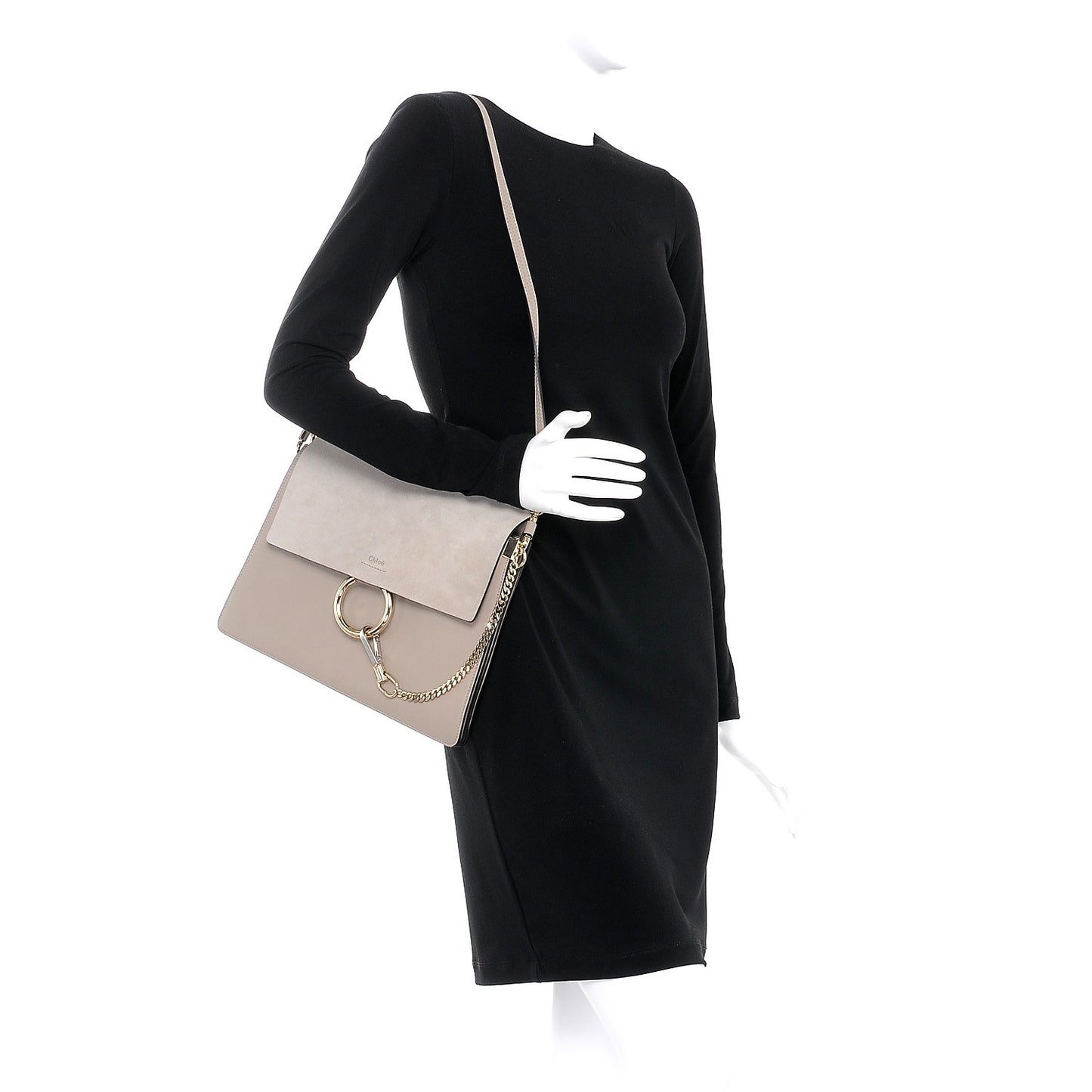 Calfskin Suede Medium Faye Shoulder Bag Motty Grey