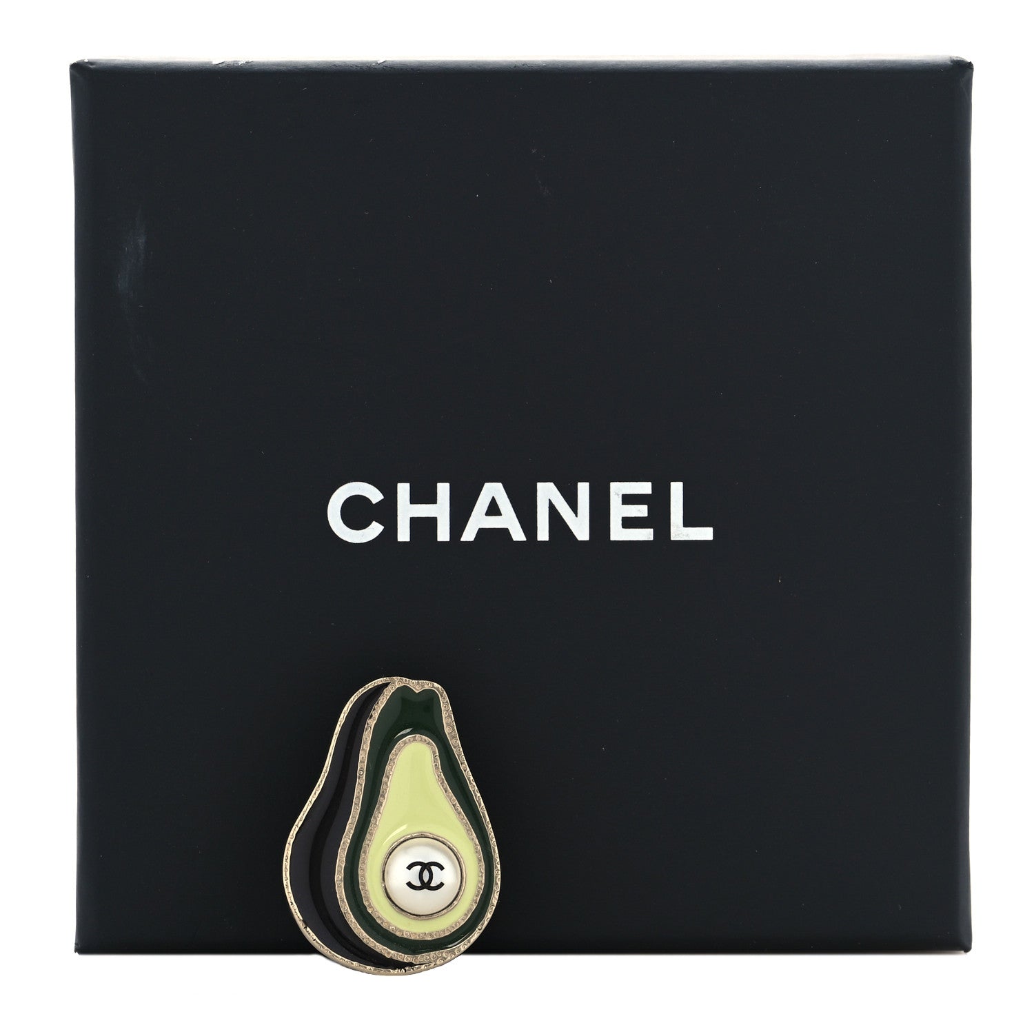 Chanel Resin Pearl CC Avocado Brooch Green Light Gold 5 of 5