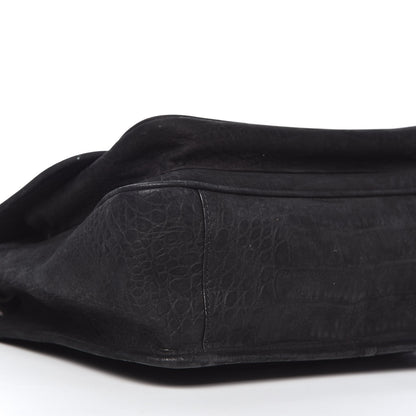 Saint Laurent Nubuck Crocodile Embossed Monogram Medium Niki Chain Satchel Black 6 of 10