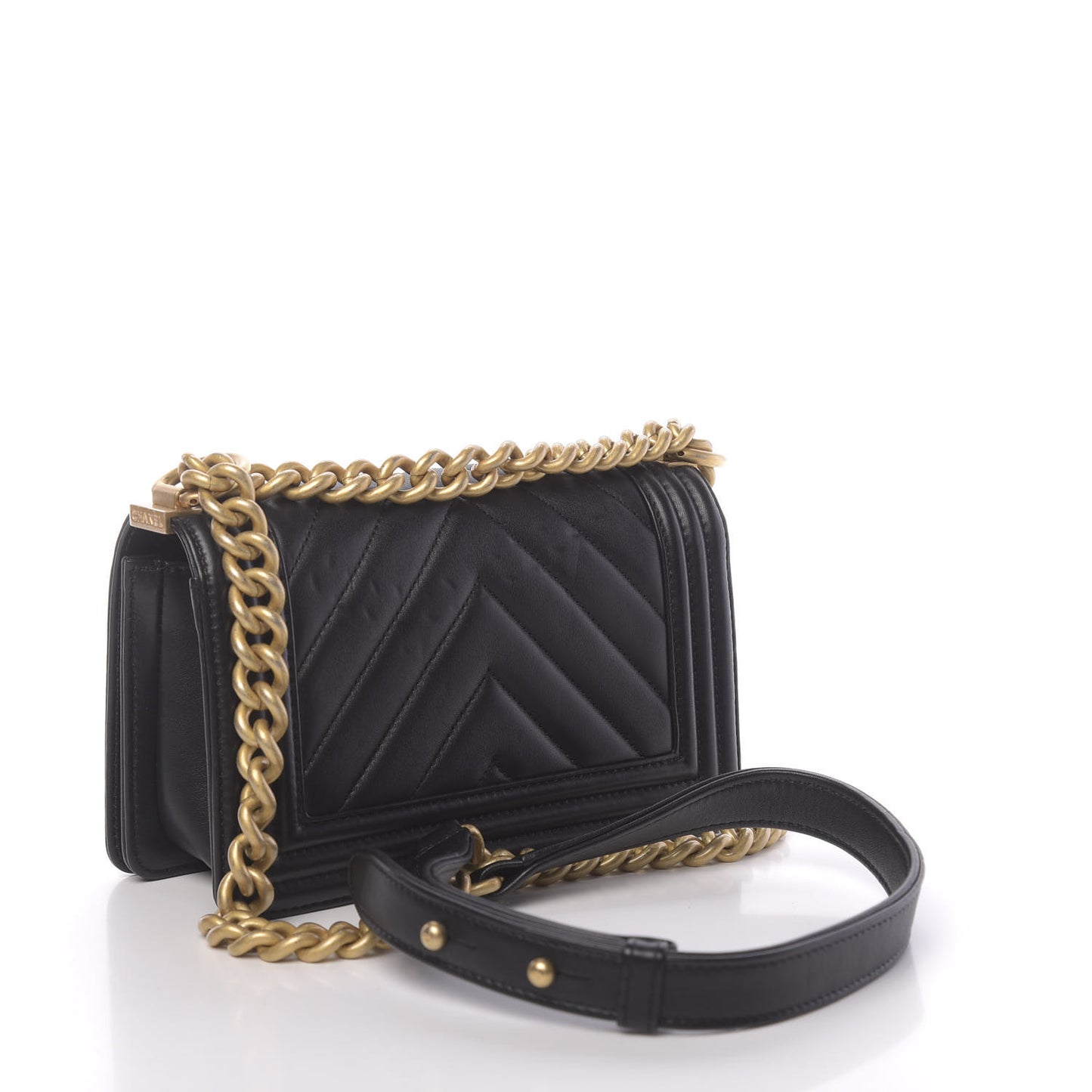 Lambskin Chevron Quilted Small Boy Flap Black