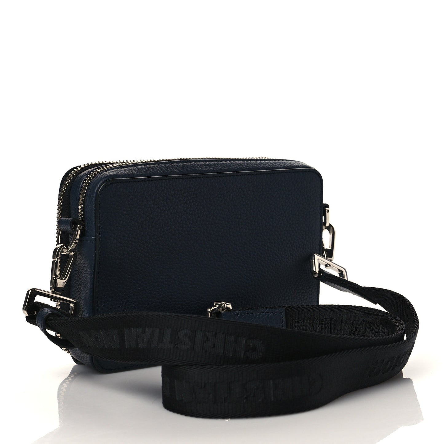 X SHAWN STUSSY Grained Calfskin Ox Head Crossbody Double Zip Crossbody Pouch Navy Blue