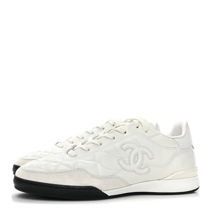 Chanel Shiny Calfskin Suede Quilted CC Logo Sneakers 39 White 3 of 13