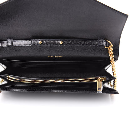 Saint Laurent Grain De Poudre Matelasse Chevron Monogram Chain Wallet Black 5 of 8