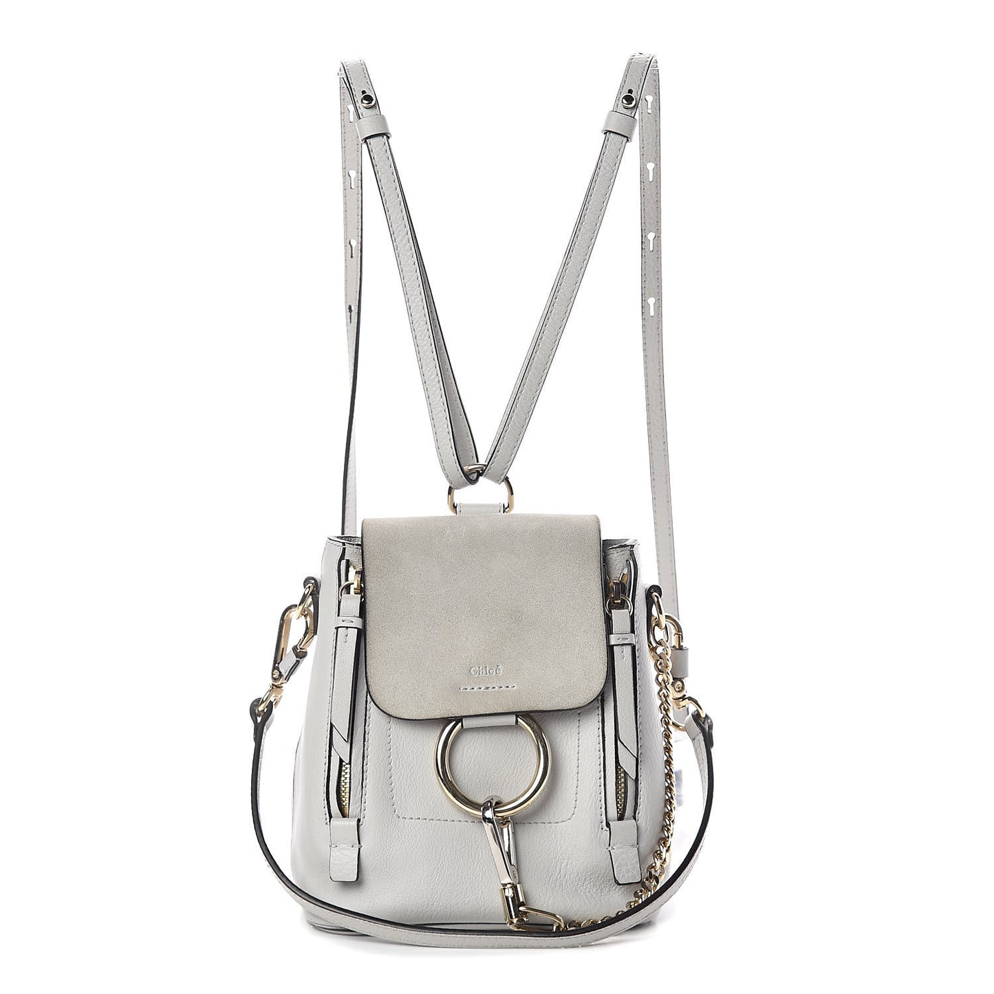 Suede Calfskin Mini Faye Backpack Airy Grey