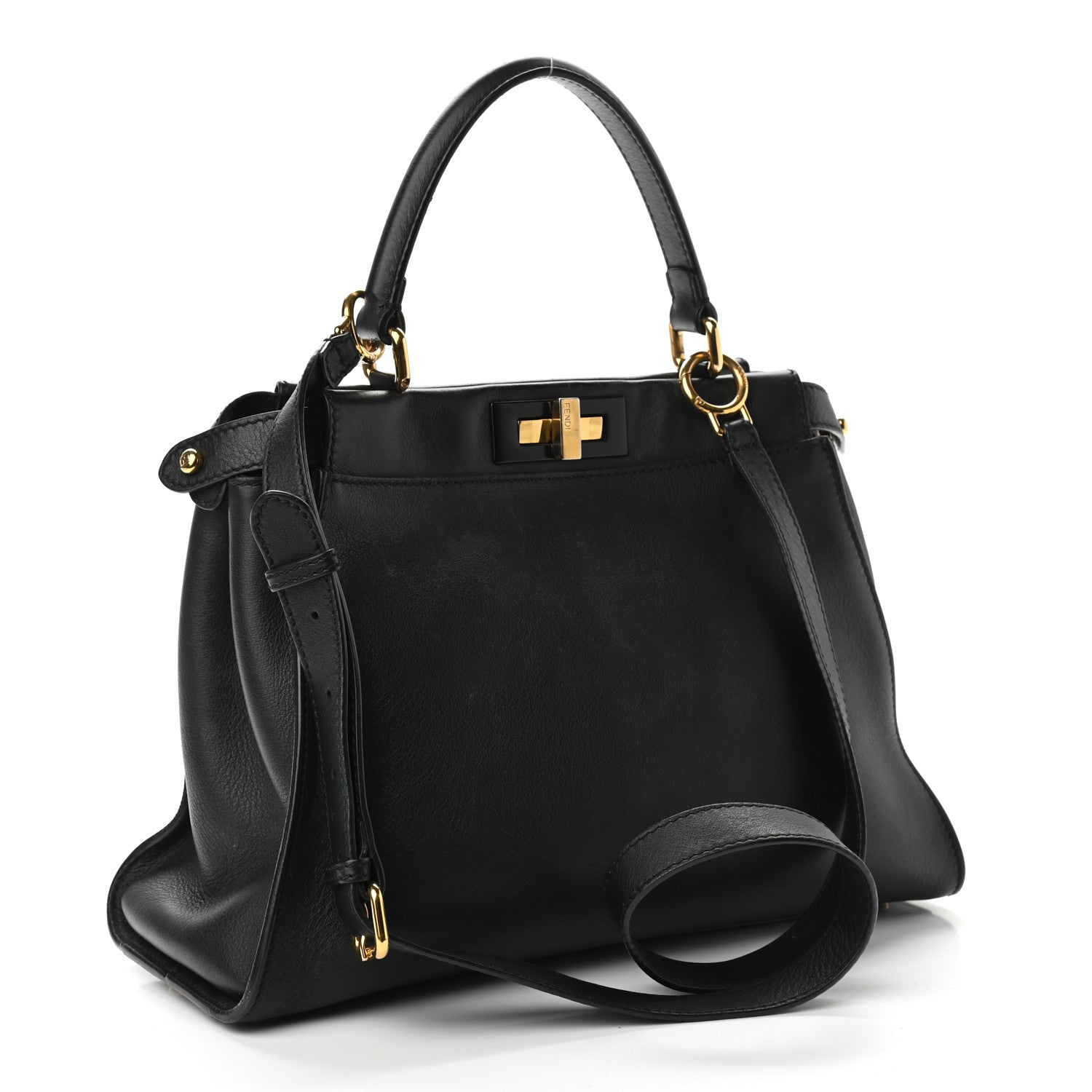 Fendi Vitello Seta Shiny Nappa Medium Peekaboo Iconic Satchel Black 3 of 17