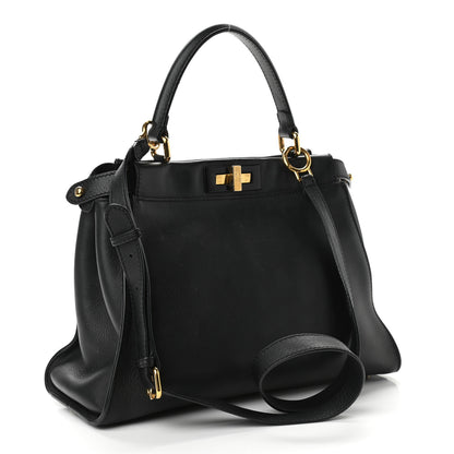 Fendi Vitello Seta Shiny Nappa Medium Peekaboo Iconic Satchel Black 3 of 17