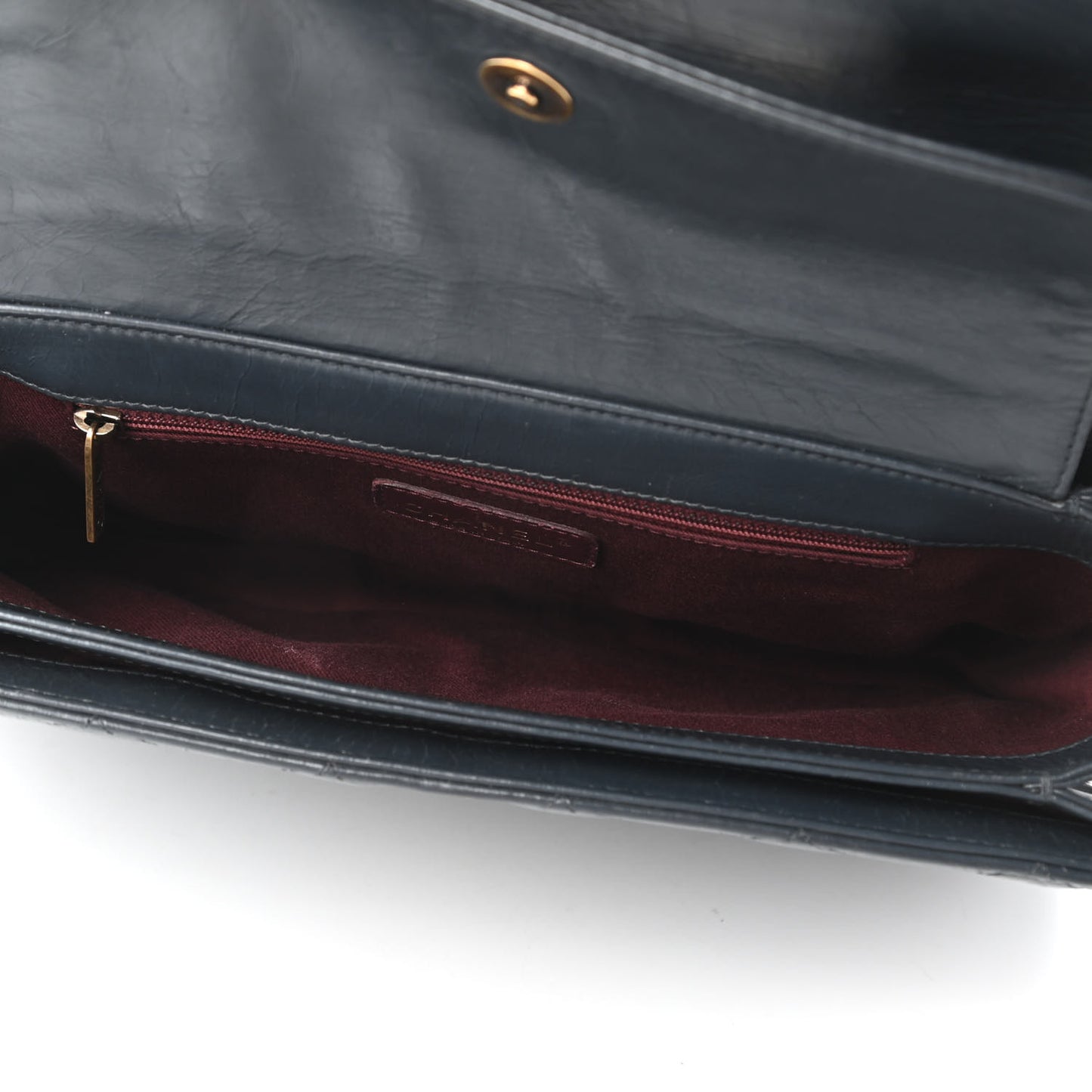 Glazed Calfskin Quilted Large Perfect Edge Flap Navy
