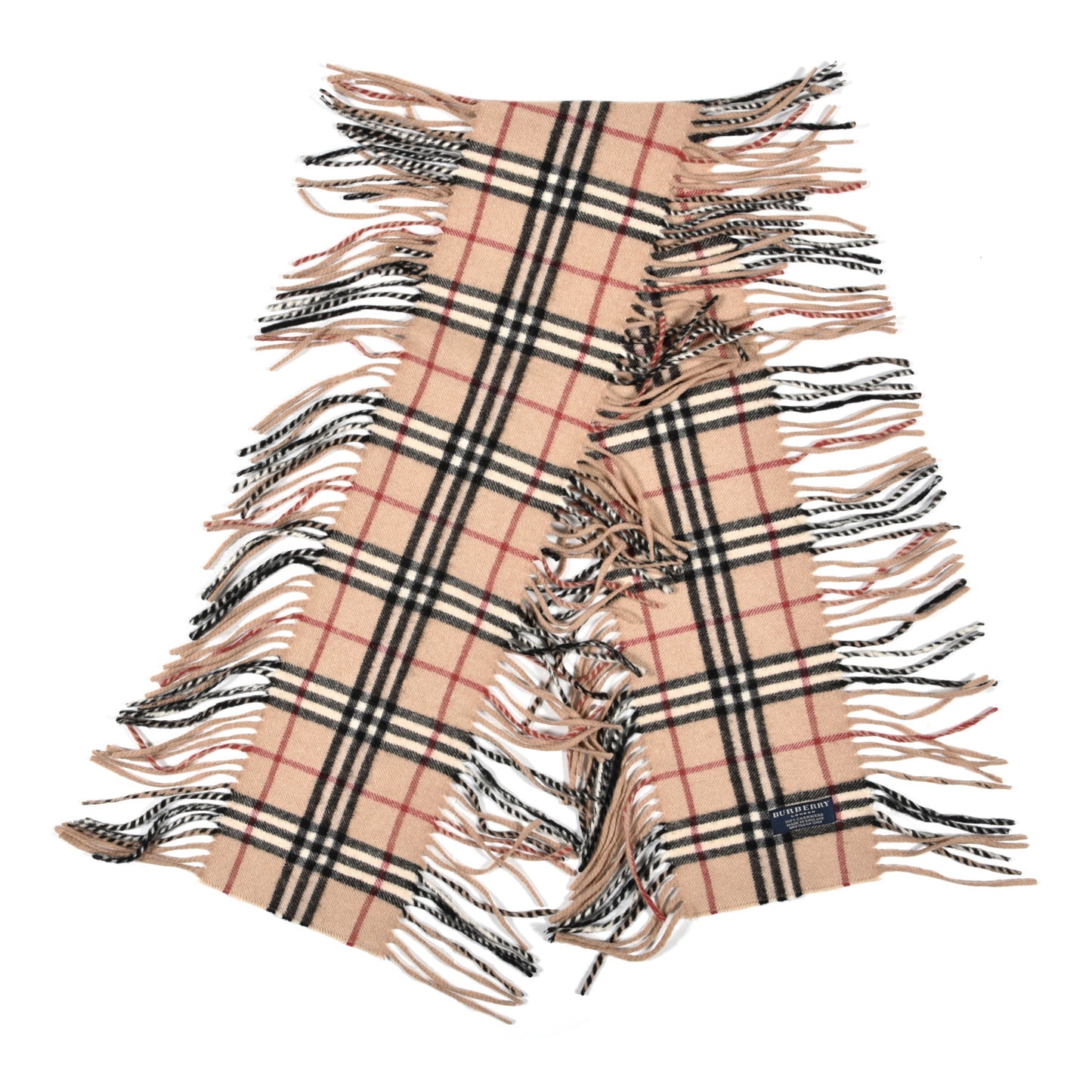 Cashmere Check Happy Fringe Scarf Camel