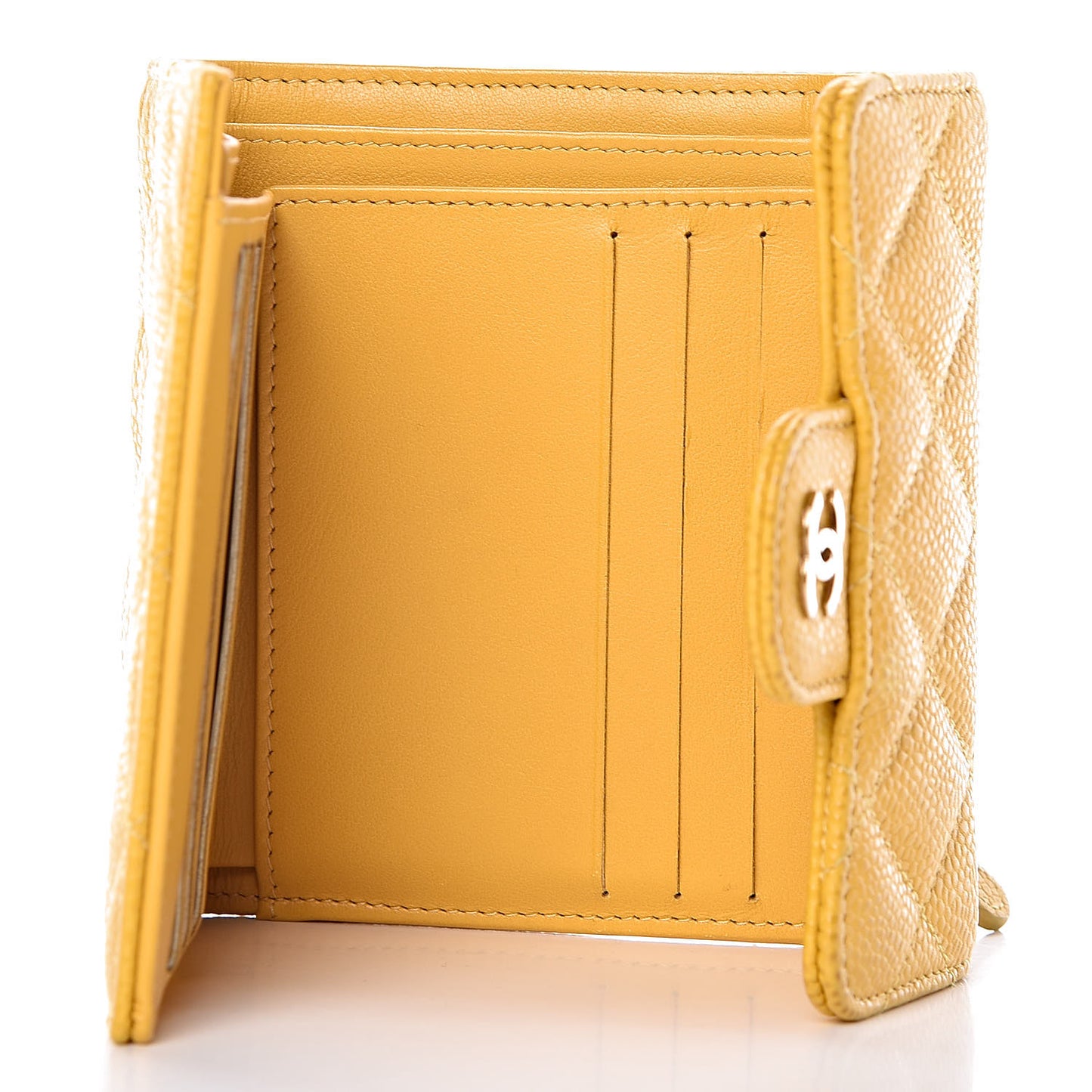 Caviar Quilted Compact Flap Wallet Yellow