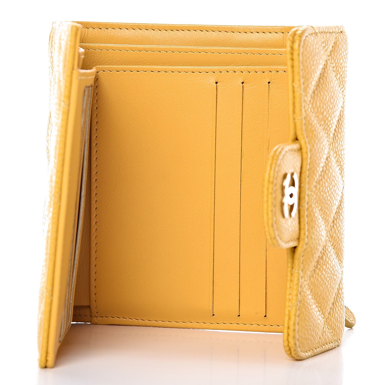 Chanel Caviar Quilted Compact Flap Wallet Yellow 5 of 10
