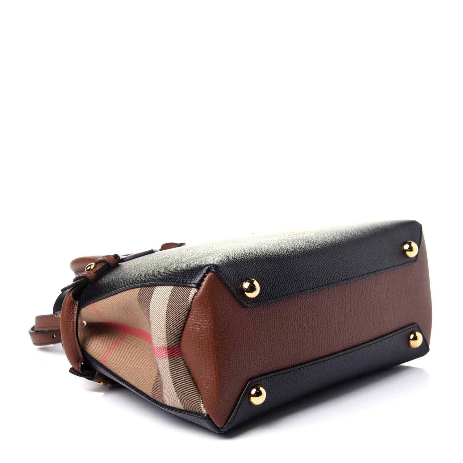 Burberry Derby Calfskin House Check Small Bi-Color Banner Tote Black Tan 5 of 12