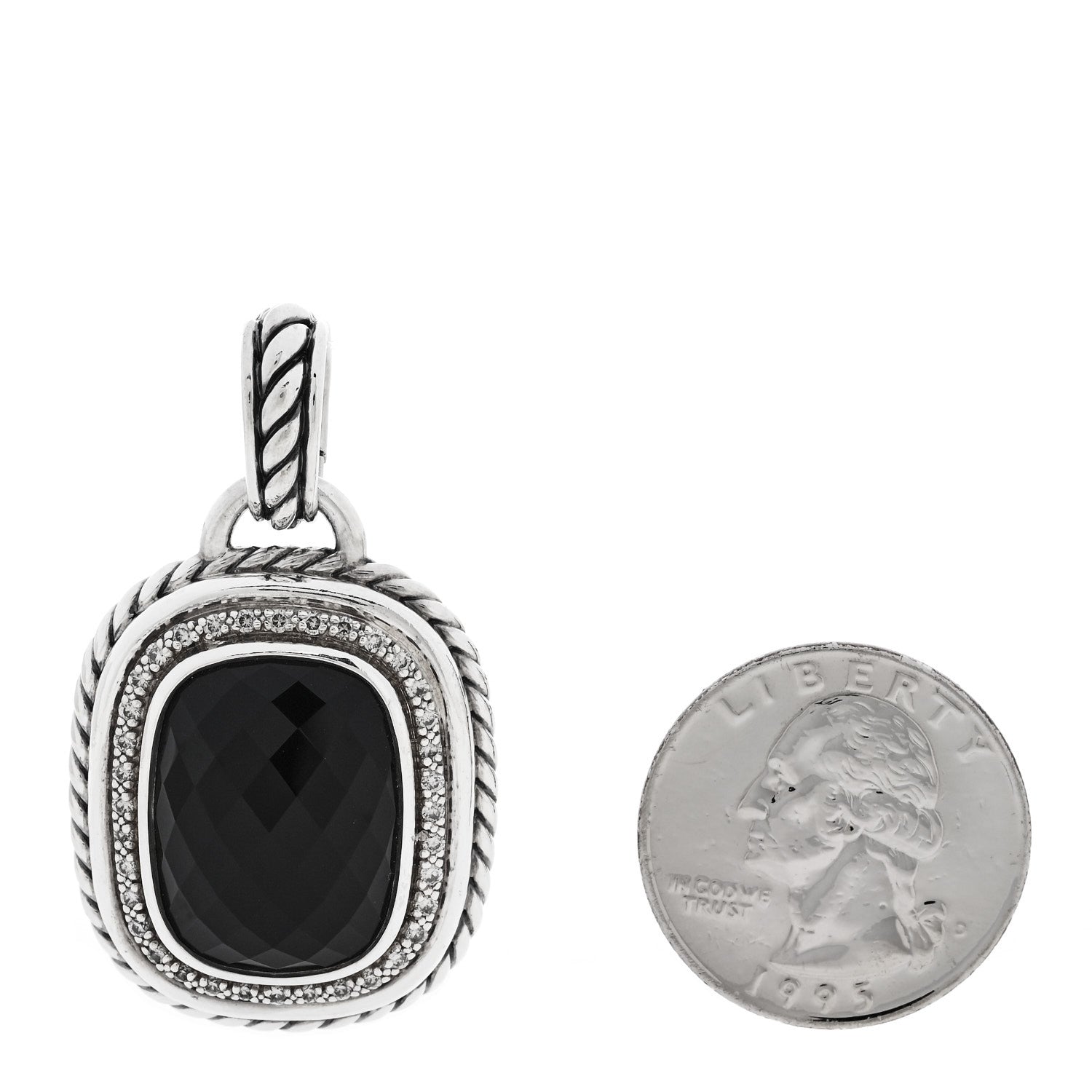 David Yurman Sterling Silver Diamond Black Onyx 22mm Albion Pendant 2 of 4