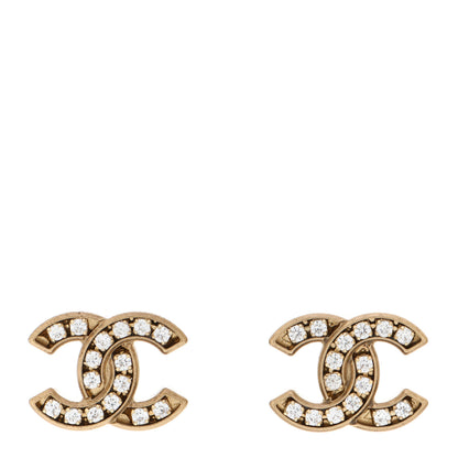 Chanel Matte Metal Crystal CC Earrings Gold 1 of 5