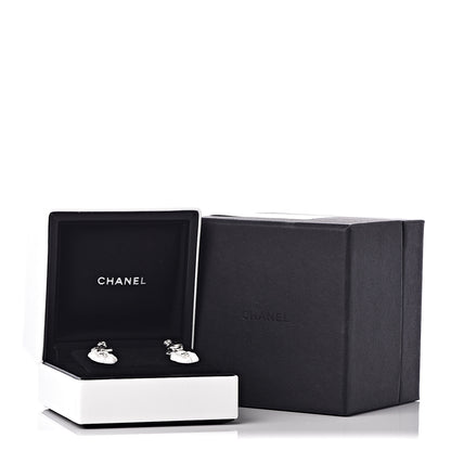 Chanel 18K White Gold Diamond Ceramic Camellia Drop Earrings 4 of 4