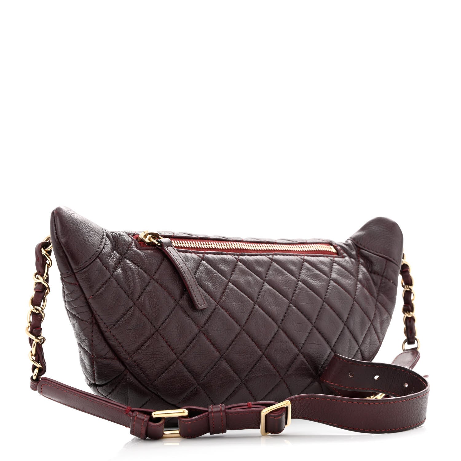 Chanel Calfskin Quilted Banane Waist Bag Fanny Pack Burgundy 3 of 13