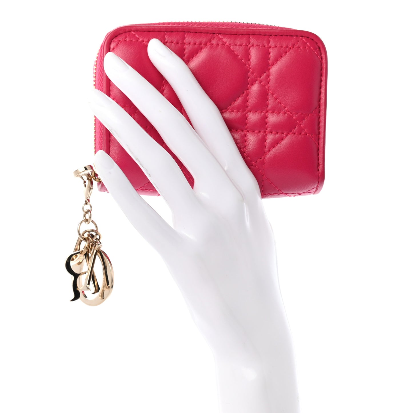 Lambskin Cannage Mini Lady Dior Zip Portemonnaie Fuchsia