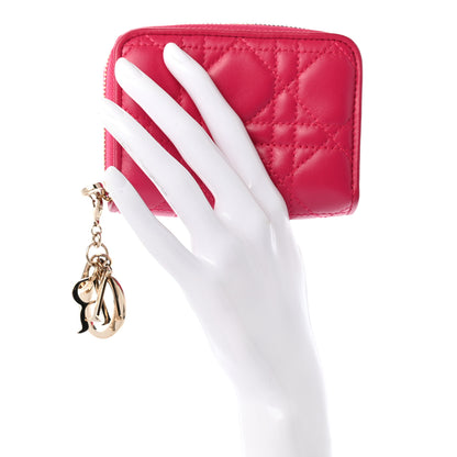 Christian Dior Lambskin Cannage Mini Lady Dior Zip Portemonnaie Fuchsia 2 of 8