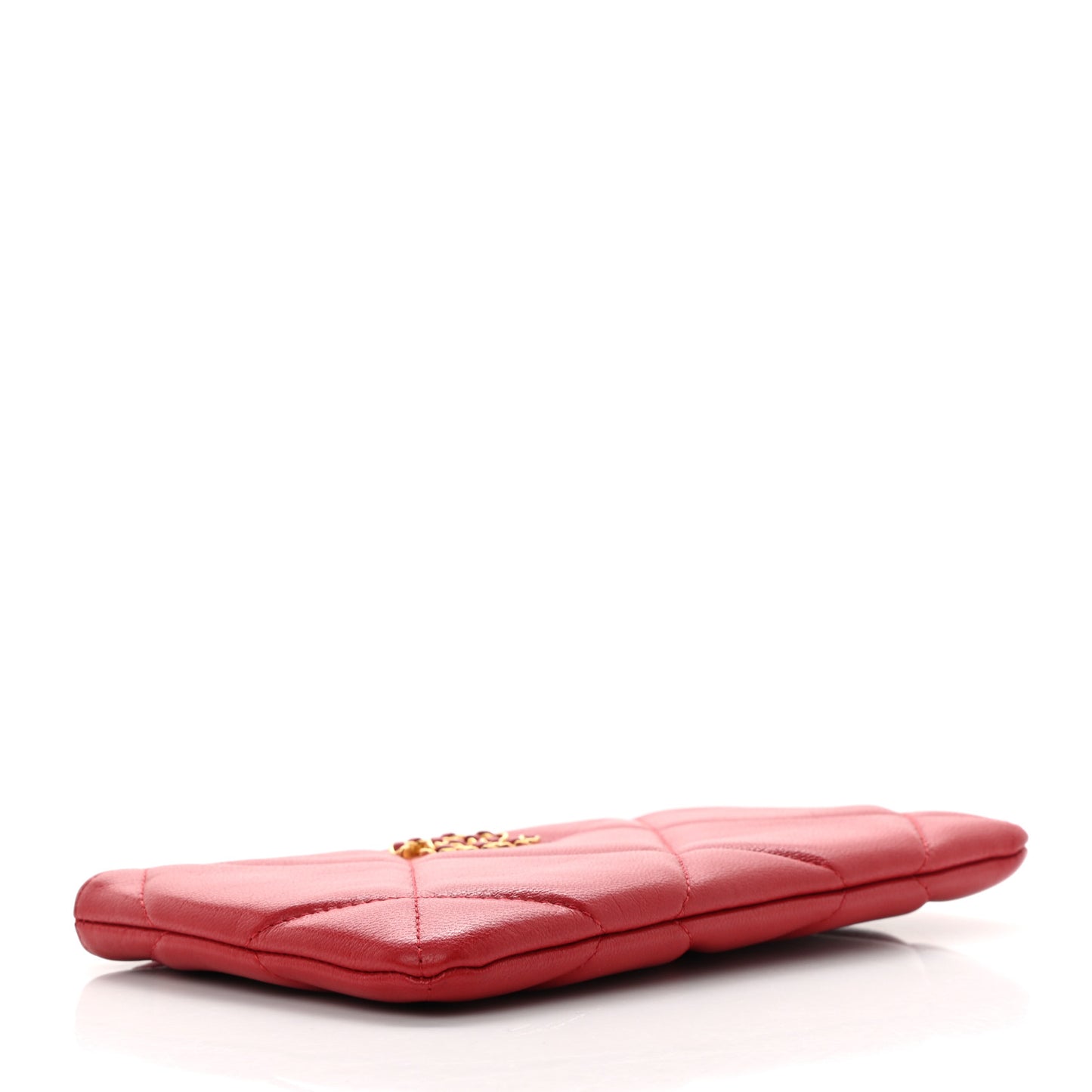 Shiny Goatskin Quilted Small Chanel 19 Pouch Red