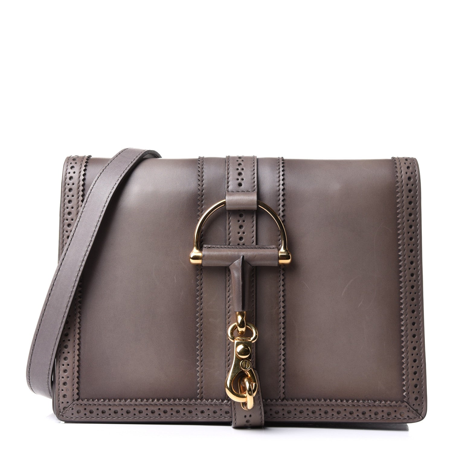 Gucci Calfskin Duilio Brogue Crossbody Bag Grey 1 of 14
