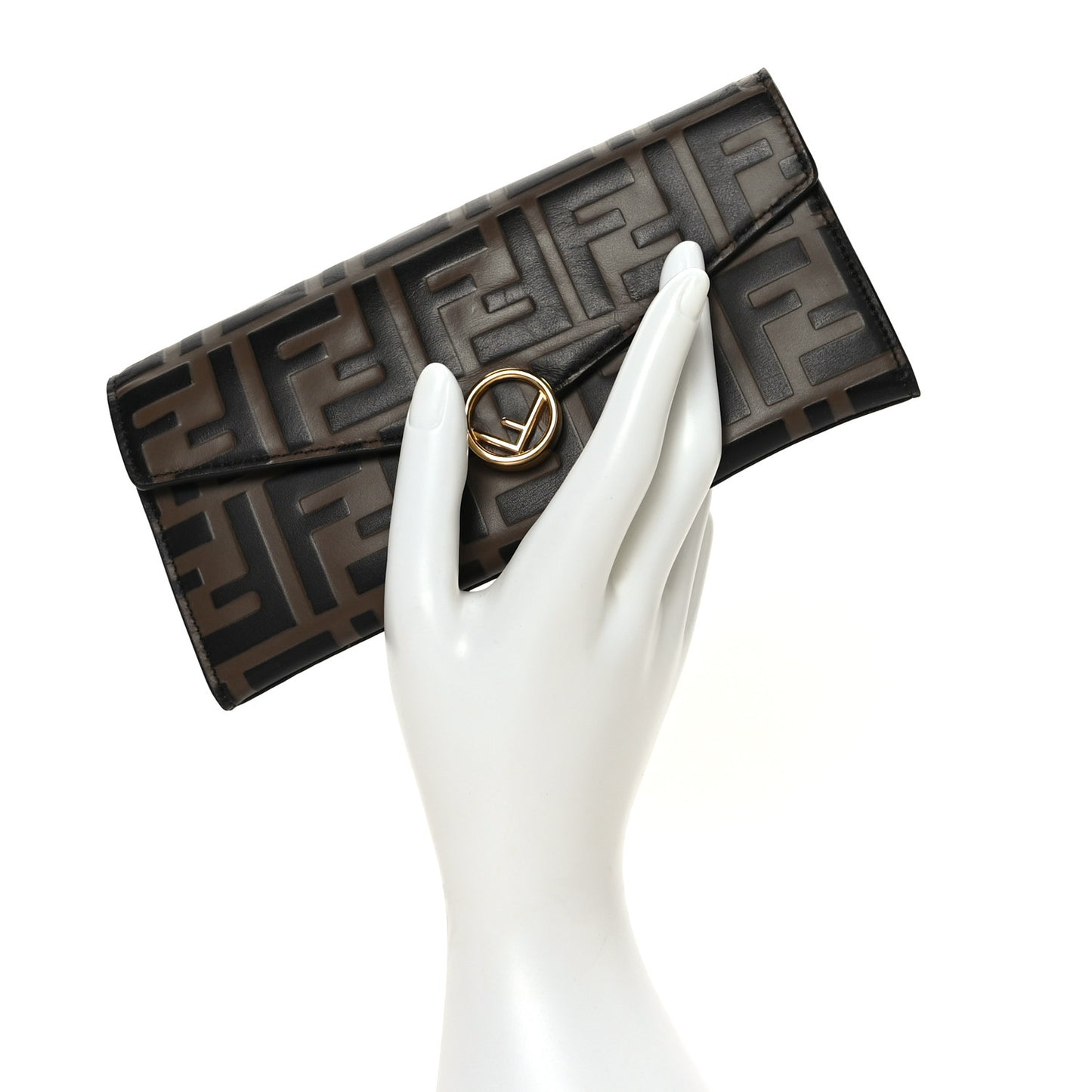 Vitello Soft F is Fendi Bi-Color FF 1974 Embossed Continental Envelope Wallet Maya Black
