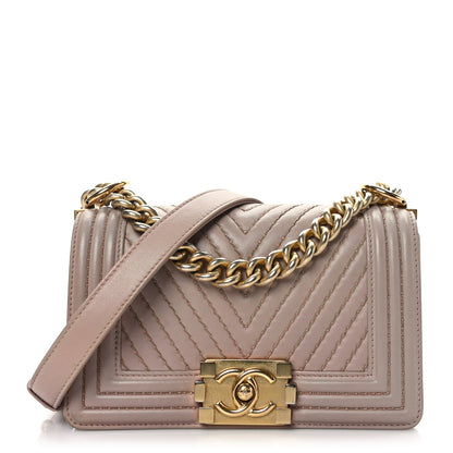 Chanel Lambskin Chevron Chain Stitched Small Boy Flap Nude 1 of 11