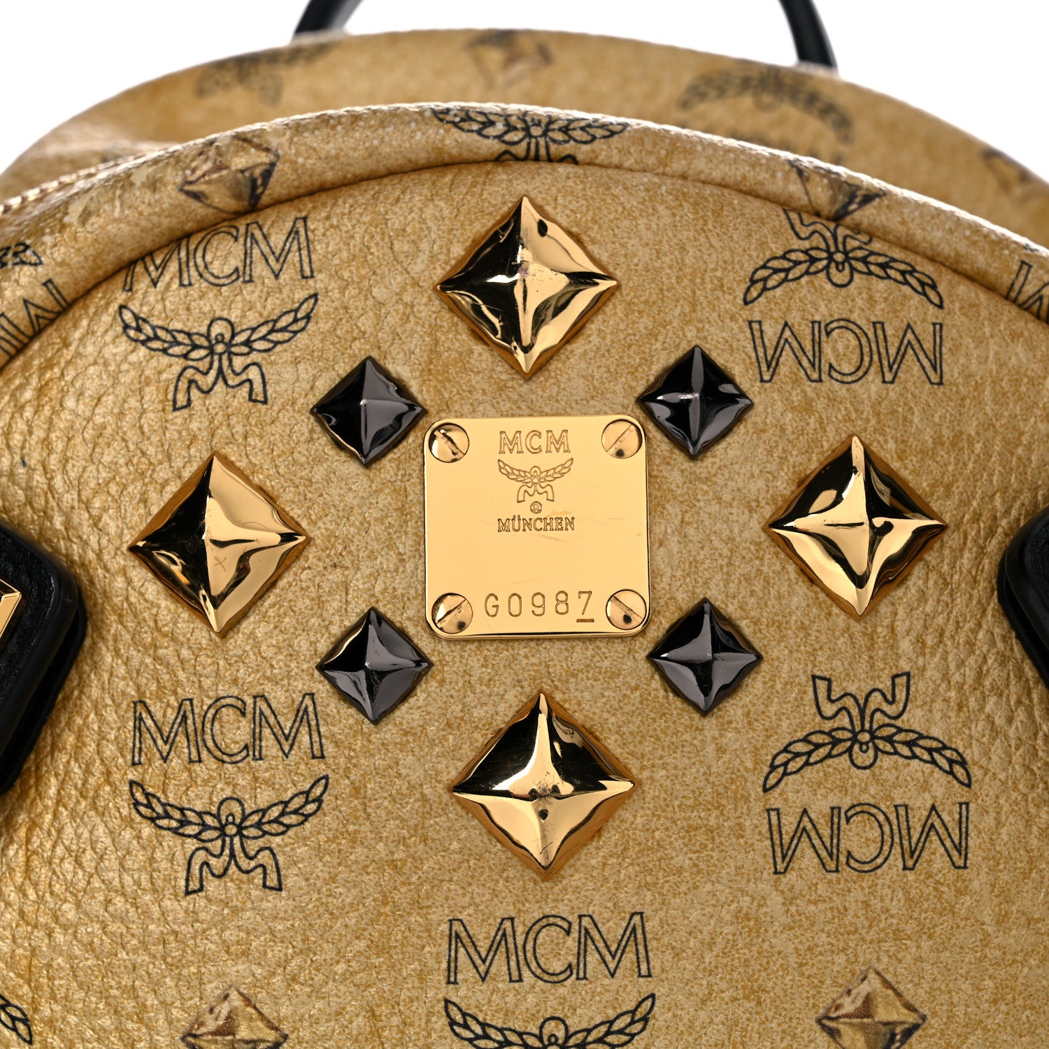 MCM Metallic Visetos Studded Small Dual Stark Backpack Gold 17 of 17